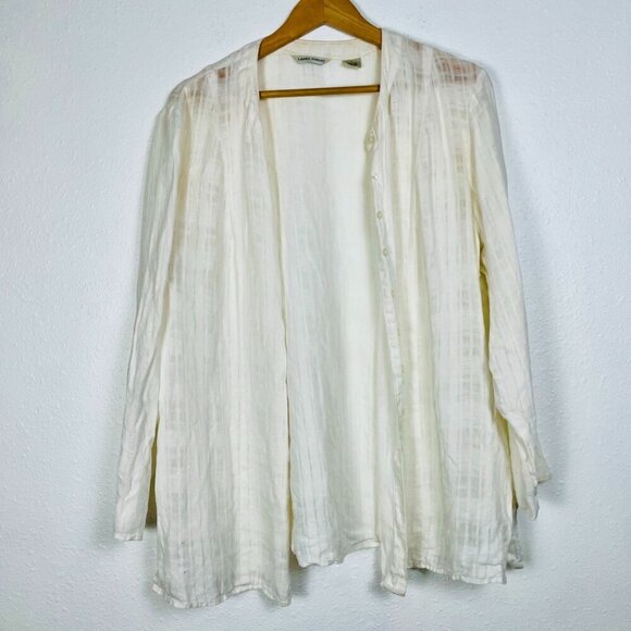 Laura Ashley 100% Linen White Woven Texture Button Down Size Large - Picture 1 of 10